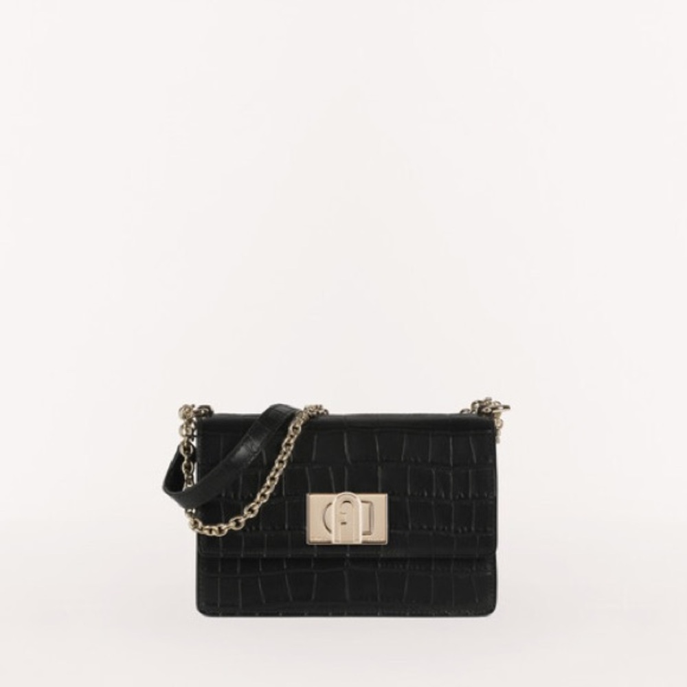 Furla 1927 Nero Crossbody Black Crocodile Print